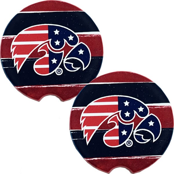 Iowa Hawkeyes Patriotic Car Coaster Set