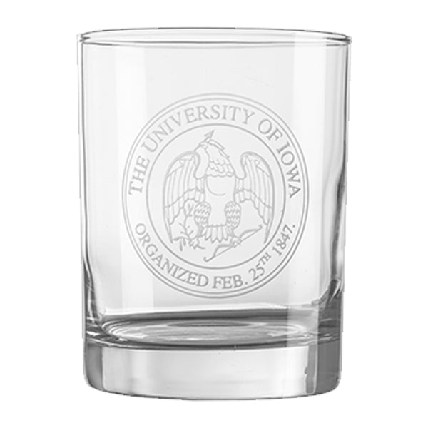 Iowa Hawkeyes University Seal Rocks Glass