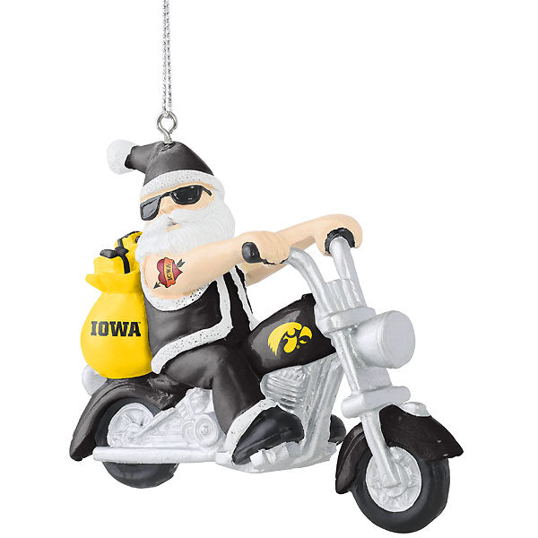 Iowa Hawkeyes Motorcycle Santa Ornament